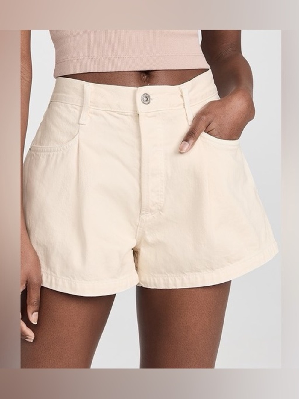 NEW Citizens of Humanity Franca Pleated Baggy Jean Short Ivory Cream size 32